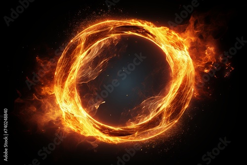 Fire flames circle isolated on black background