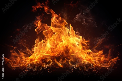 Fire burning flames isolated on black background