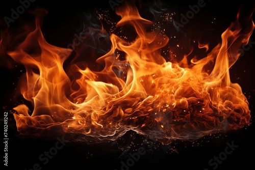 Fire burning flames isolated on black background