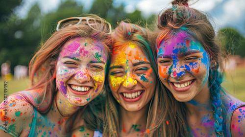 Indian Holi festival with colors and sprinkles on people