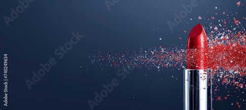 Assorted lipstick colors and smudged stains on dark blue gradient background with text space. photo