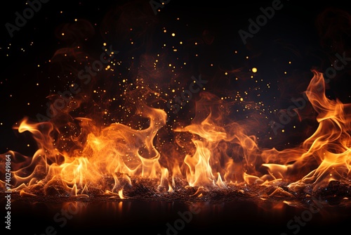 Fire flames isolated on black background photo