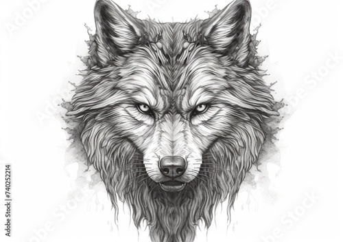 wolf head black and gray illustration