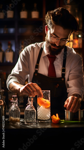 Bartender making a drink  working as a bar tender  bar tender