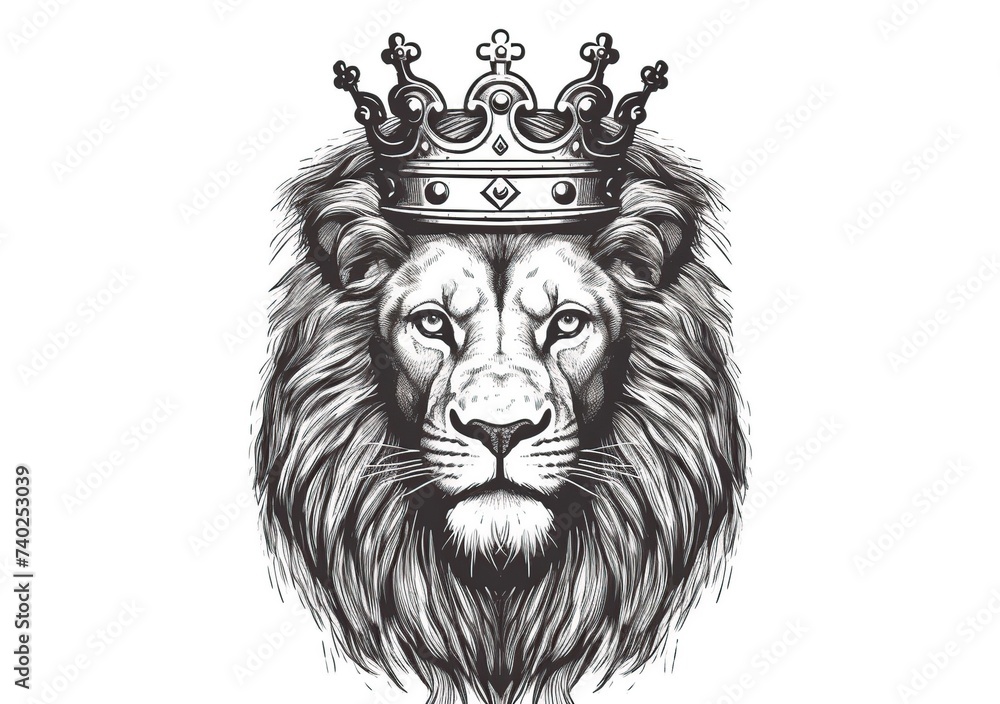 Naklejka premium lion head wearing crown illustration