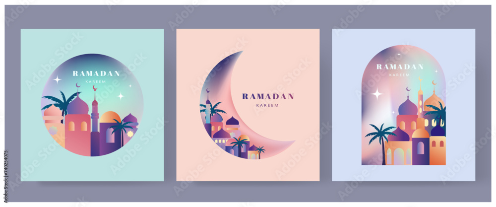 Ramadan Kareem. Islamic greeting card template with ramadan for design, poster, media banner.
