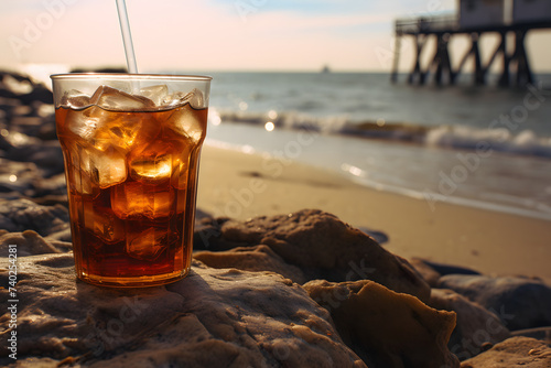 Peach ice tea on the beach  beach tea  ice tea  drinking ice tea on the beach