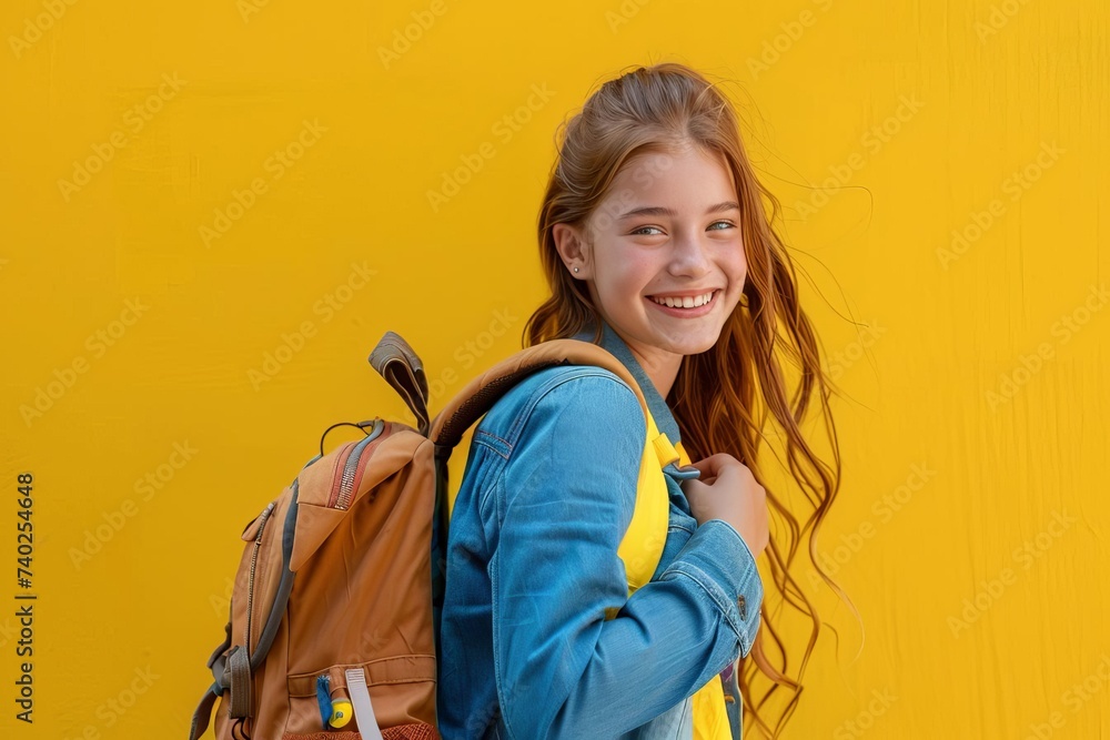 Cheerful young girl with a backpack ready for school Embodying the excitement and potential of education and learning Cheerful young girl with a backpack ready for school Embodying the excitement and potential of education and learning