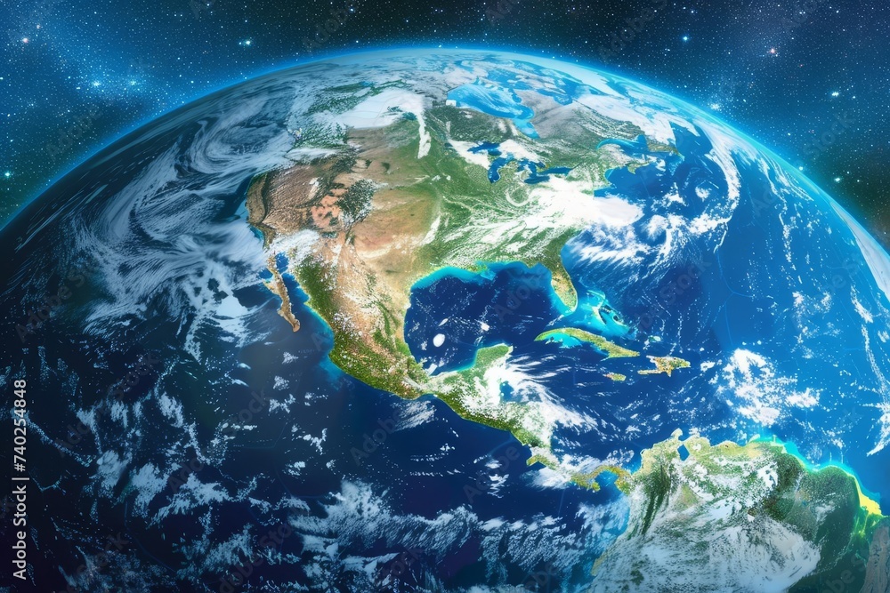 Fototapeta premium Digital illustration of the earth with a focus on north america Showcasing geographical details and connectivity in a global context