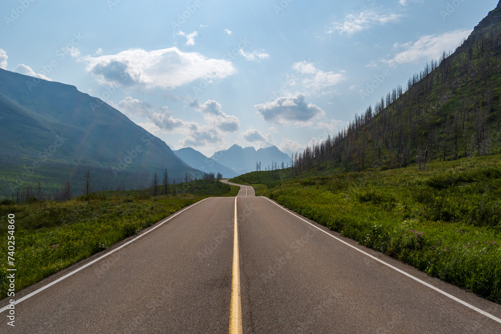 Road through valley, Waterton Lakes National Park, Alberta, Canada