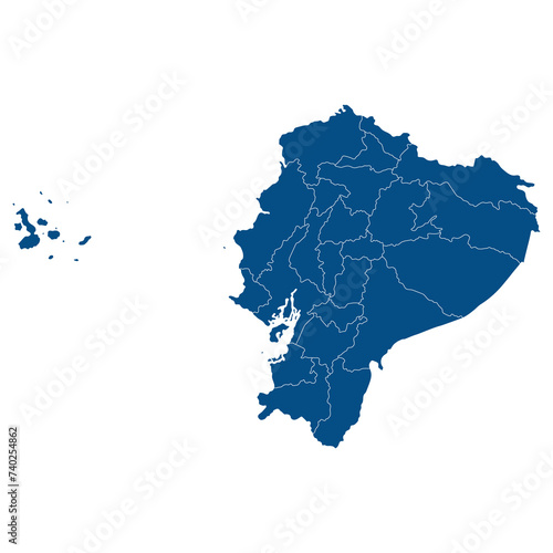 Ecuador map. Map of Ecuador in administrative provinces in blue color