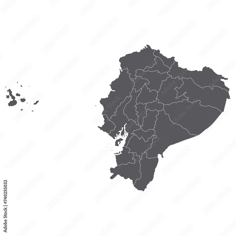 Ecuador map. Map of Ecuador in administrative provinces in grey color