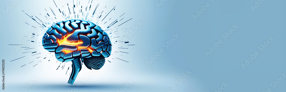 Human brain, AI technology, mind science, memory concept. Banner background - obrazy, fototapety, plakaty 