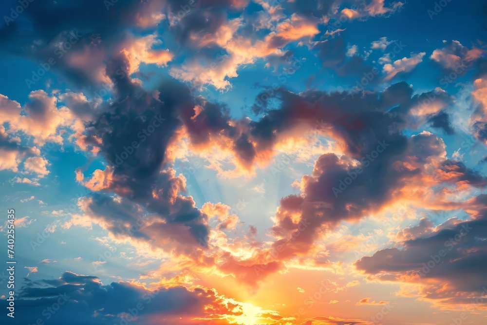 Romantic sky concept with fluffy clouds forming a heart shape during a magical sunset Symbolizing love and harmony Romantic sky concept with fluffy clouds forming a heart shape during a magical sunset Symbolizing love and harmony