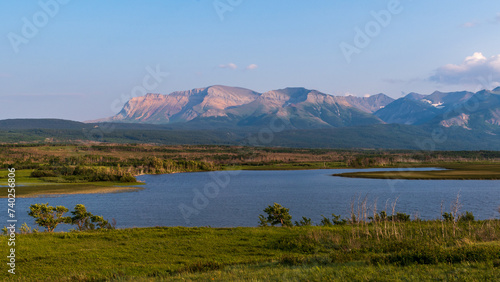 Beautiful evening landscape view of valley in Waterton lakes National Park, Alberta, Canada