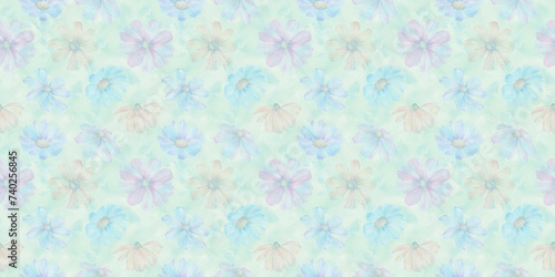watercolor flowers, seamless pattern, abstract background of multi-colored flowers, for printing wallpaper, wrapping paper, cards