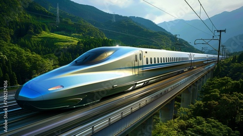 A sleek maglev train whisks passengers away at incredible speeds, its futuristic design a marvel of modern engineering.