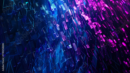 Purple and Blue Neon Crystal Shapes on Dark Background