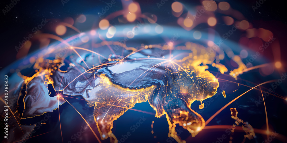 Digital map of Asia, concept of global network and connectivity, high ...