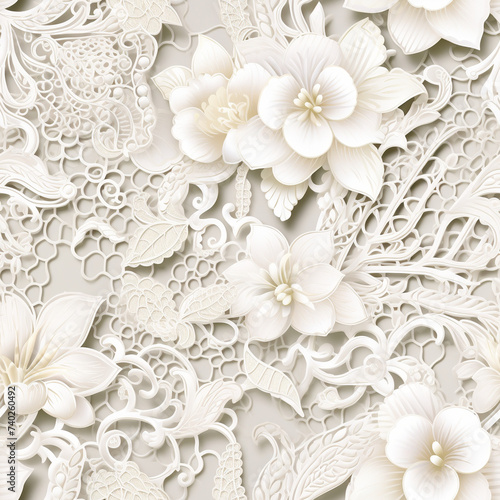 Elegant white flowing fabric with lace. The background.