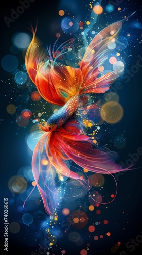 Amoled phone wallpaper design with mesmerizing display of a special setting wiith vibrant light, smoke, beautiful objects dancing in abstract swirls like a symphony of color. © Merilno