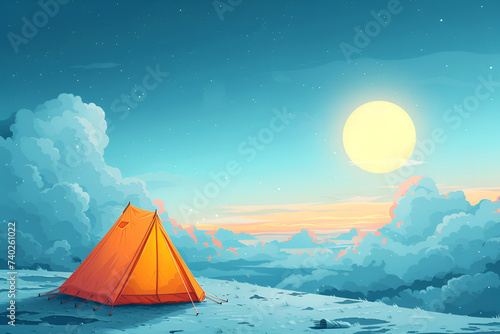 Camping tent at the top concept of love of adventure, wilderness areas.