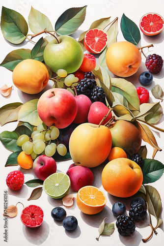 An artistic painting of various fruits