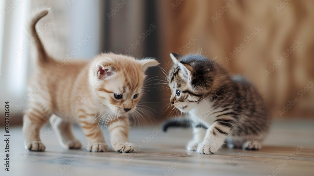 Two Little tabby kitten. Advertising of pet food. Copy space. Banner Two Little tabby kitten. Advertising of pet food. Copy space. Banner