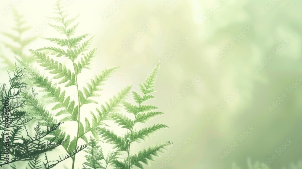 Fototapeta premium Tranquil background featuring delicate fern leaves amidst negative space