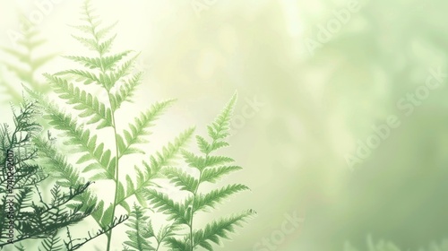 Tranquil background featuring delicate fern leaves amidst negative space