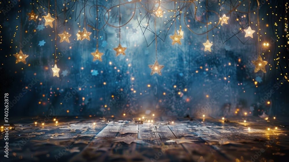 An enchanting backdrop featuring a starry sky, adorned with twinkling stars and celestial wonders