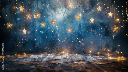 An enchanting backdrop featuring a starry sky, adorned with twinkling stars a...