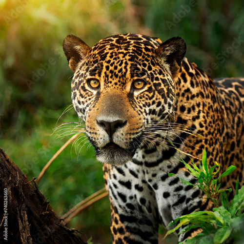 Beautiful and endangered American jaguar in its natural habitat, Panthera onca