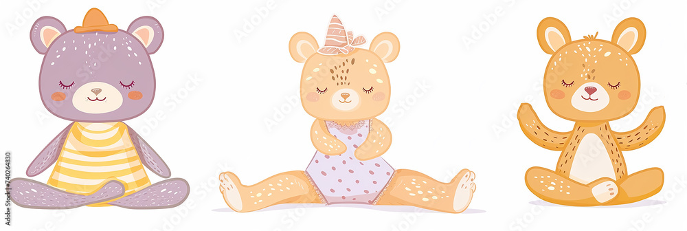 Fototapeta premium Cute bears practicing yoga 
