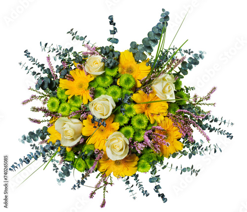 Bouquet colored flowers isolated on transparent