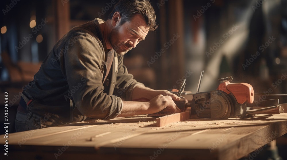 Man Using Circular Saw to Cut a Piece of Wood Man Using Circular Saw to Cut a Piece of Wood