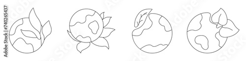 Ecology icons set. Vector icon of the planet with a leaf. Planet save vector icon concept. Terraforming symbol. Earth atmosphere symbol icon. Planet earth is life.