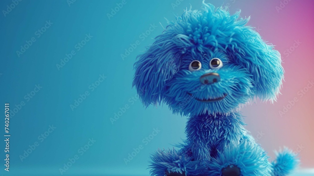 graphic logo mascot simple Blue poodle minimal 3D bushy smile