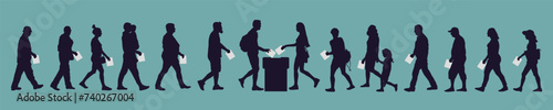 Election, silhouette of people voting. Crowd of citizens and voting box. Vector illustration