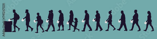 Election, silhouette of people voting. Crowd of citizens and voting box. Vector illustration