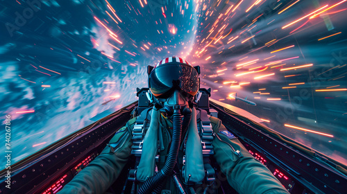 an F15 fighter pilot inside the aircraft at very high speed  photo