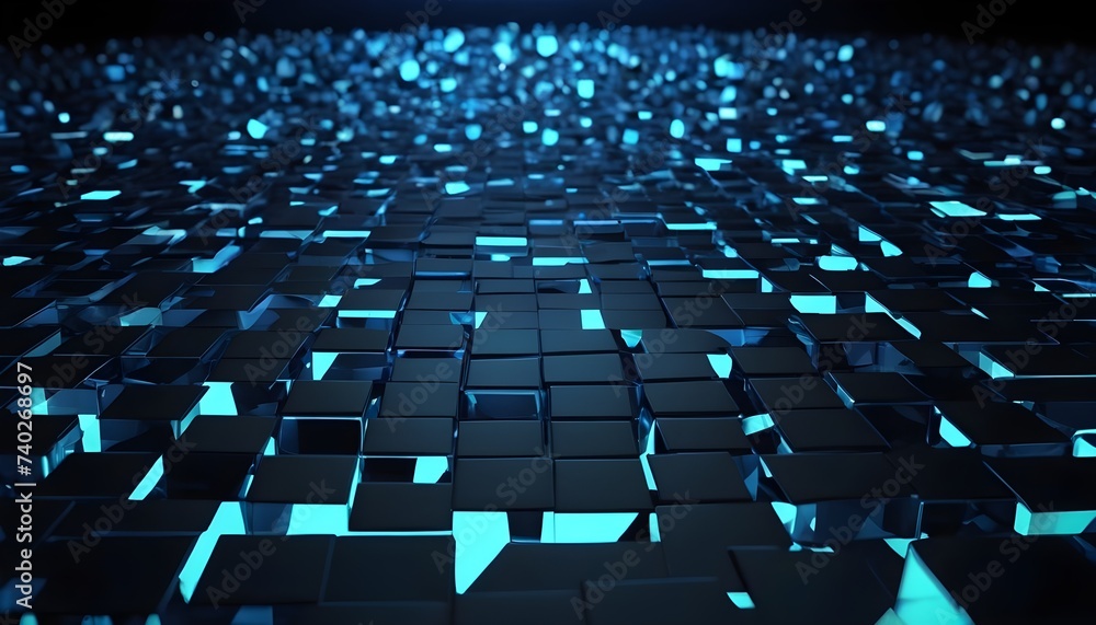 Fototapeta premium Low poly geometrical pattern dark plates background, blue gloomy light behind