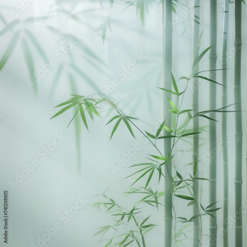 Very foggy white glass, behind the glass there is bamboo, leaves are visible that touch the glass.