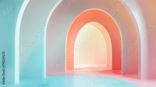 Graceful Horizon: Abstract Pink and Blue Arc on the Floor_Generative AI