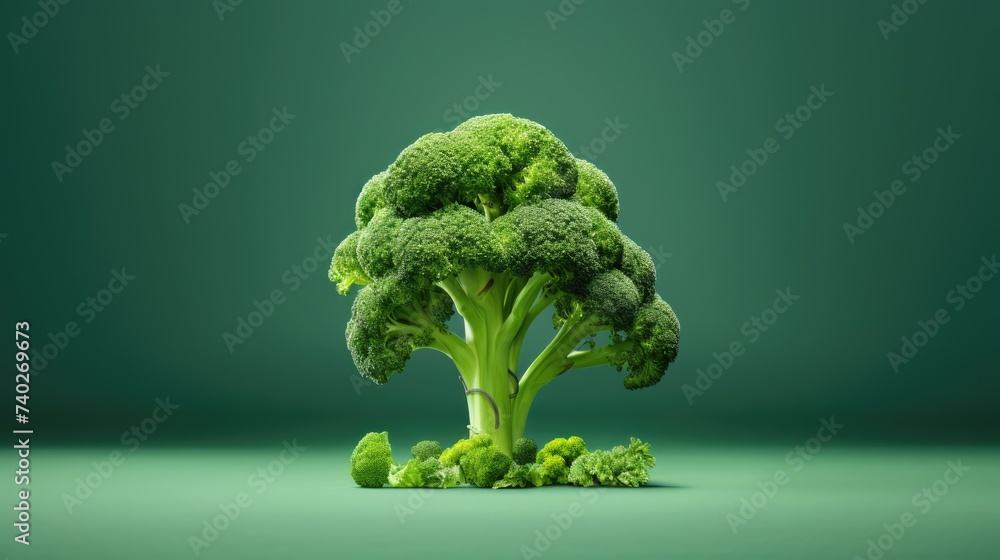 Broccoli cabbage on a colored background. A perfect sprig of fresh broccoli. Fresh harvest, the concept of healthy eating and vegetarianism. - obrazy, fototapety, plakaty 