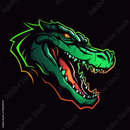 crocodile logo gaming, esport, outline, shadow, black background --niji 5 Job ID: 7928a89d-79fc-41dc-824e-0364054442d8