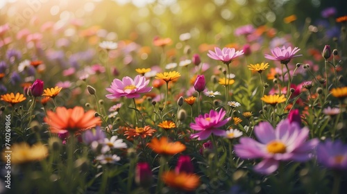 Beautiful spring flowers, Colorful Meadow landscape 16:9 © Pradeep leo