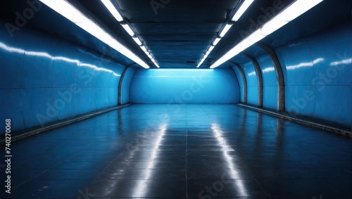  Empty underground background with blue lighting with space for text or product 