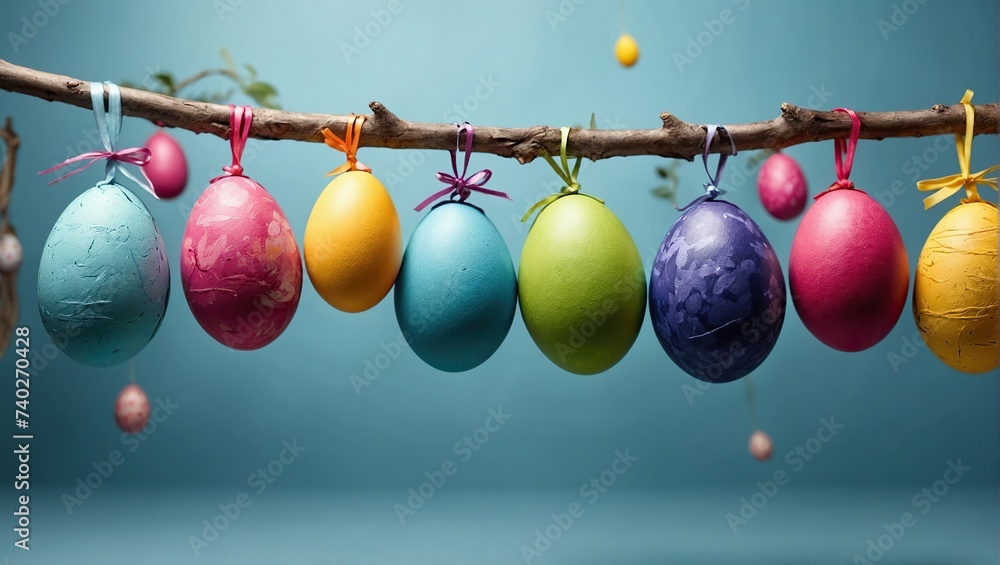  hand drawn hanging easter eggs horizontal seamless pattern