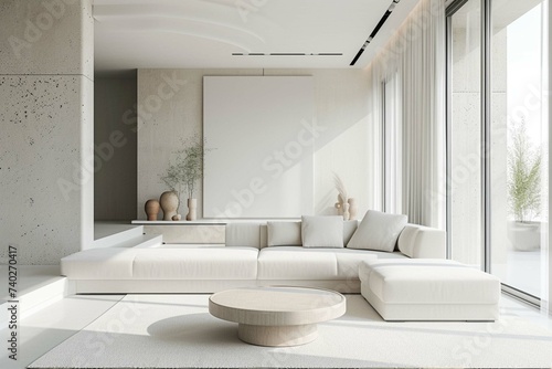 Modern Interior Design of a Luxury Living Room all White.